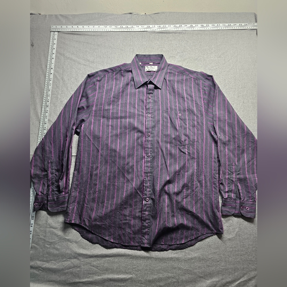 Vintage Bugatchi Uomo purple gray striped nightlife dress shirt button up Large